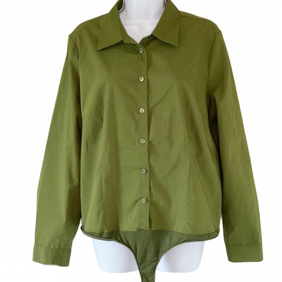 Cable & Gauge Tops - Cable & Gauge Olive Button Down Bodysuit XL